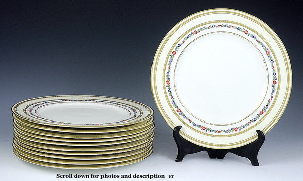 11 George Jones English Porcelain Gilt Flower Dinner Plates