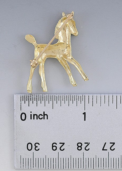 14k Yellow Gold Sapphire Horse Colt Filly Foal Brooch Pin