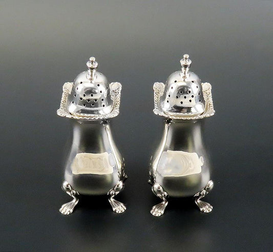 Pair Birks Sterling Silver Georgian Style Shell Paw Feet Salt Pepper Shakers