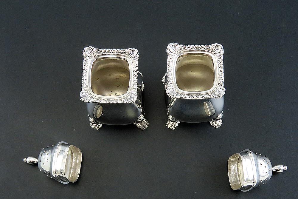 Pair Birks Sterling Silver Georgian Style Shell Paw Feet Salt Pepper Shakers
