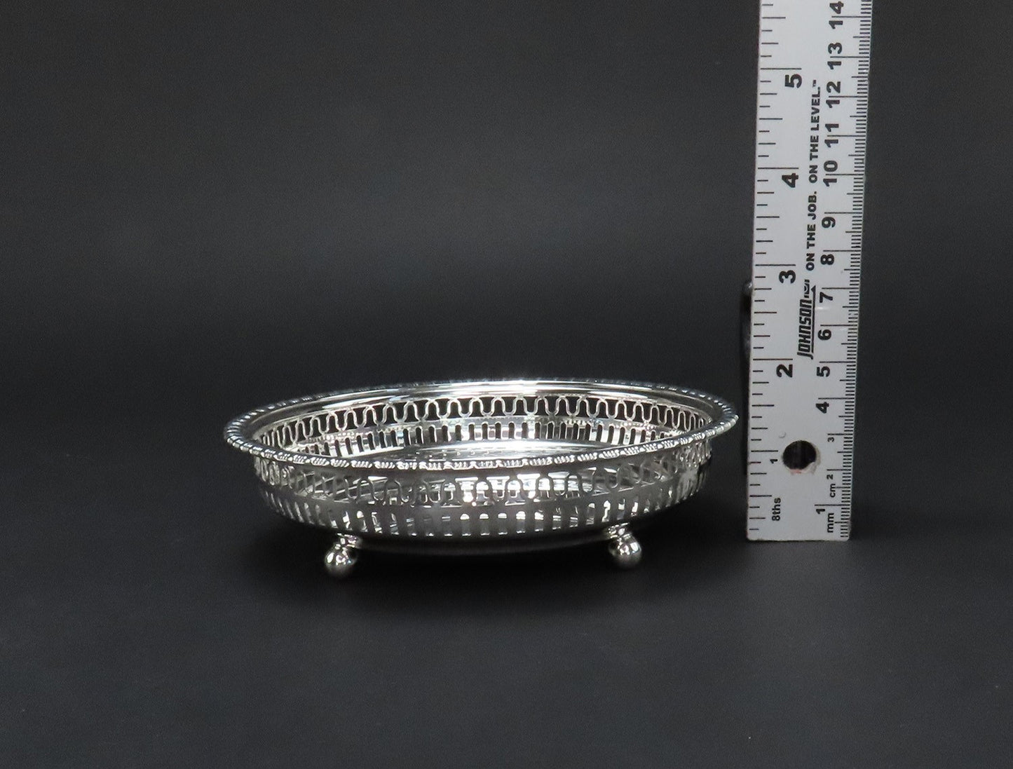 Fine 1890 Gorham Sterling Silver Reticulated Candy Nut Dish Bowl w Ball Feet