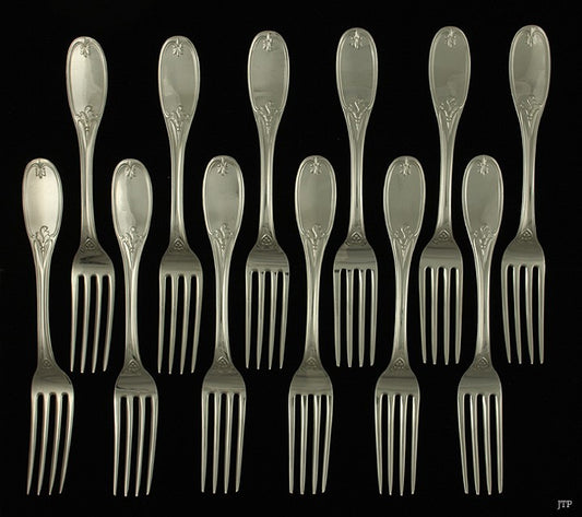 12 Jones Ball & Poor Coin Silver Olive Pattern Forks