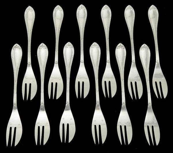 12 Antique French Silver Plated Cailar Bayard Paris Fish/Dessert Forks NO MONOs