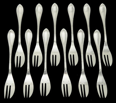 12 Antique French Silver Plated Cailar Bayard Paris Fish/Dessert Forks NO MONOs