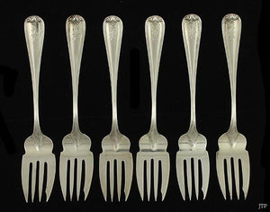 6 Fine Sterling Silver Durgin New Standish 1905 Salad Fish Forks 6"