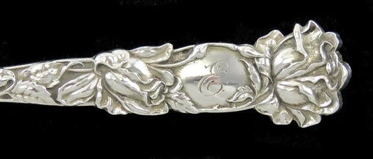 Antique Sterling Silver Alvin Bridal Rose 1903 Sardine Serving Fork E Mono 5 1/4