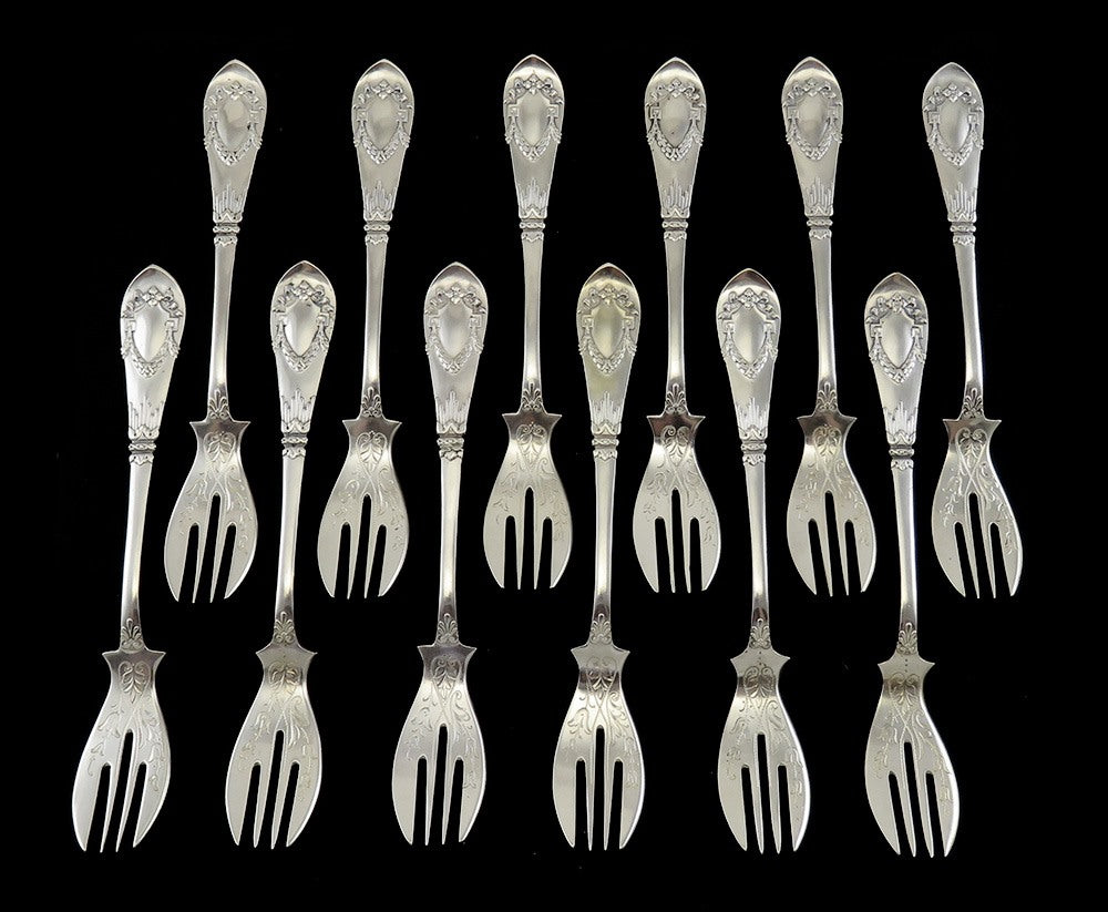 12 Antique/Vintage c1920 German 800 Silver Horovitz Fish/Pastry/Dessert Forks