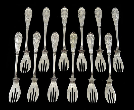 12 Antique/Vintage c1920 German 800 Silver Horovitz Fish/Pastry/Dessert Forks