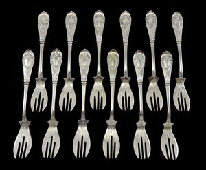 12 Antique/Vintage c1920 German 800 Silver Horovitz Fish/Pastry/Dessert Forks