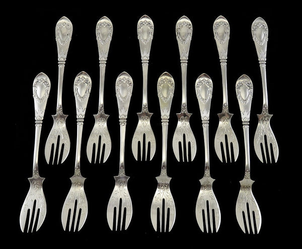 12 Antique/Vintage c1920 German 800 Silver Horovitz Fish/Pastry/Dessert Forks
