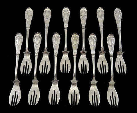 12 Antique/Vintage c1920 German 800 Silver Horovitz Fish/Pastry/Dessert Forks