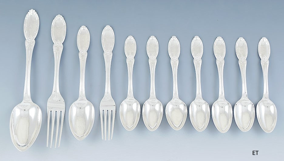 Antique 11 Mid 1800s Tiffany Young Ellis Sterling Silver Spoon Fork Flatware Set
