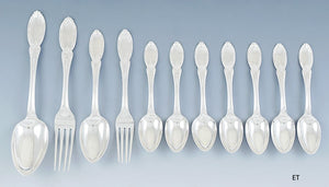 Antique 11 Mid 1800s Tiffany Young Ellis Sterling Silver Spoon Fork Flatware Set