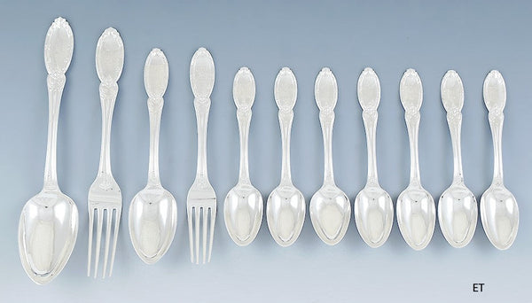 Antique 11 Mid 1800s Tiffany Young Ellis Sterling Silver Spoon Fork Flatware Set
