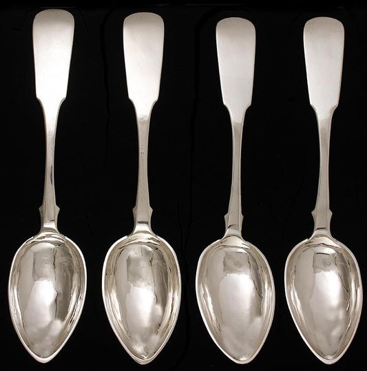 Antique Heavy Russian Silver Fiddle Soup Table Place Spoons 8 3/8"
