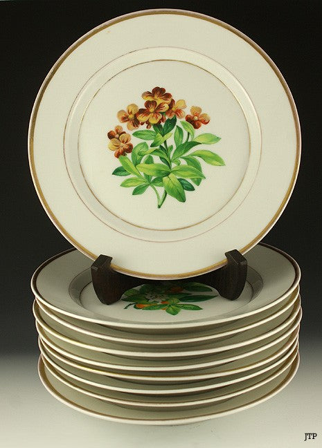9 Colorful German KPM Porcelain Botanical Floral Plates