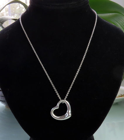 Classic Tiffany Sterling Silver Elsa Peretti Open Heart Pendant 22mm w 16" Chain