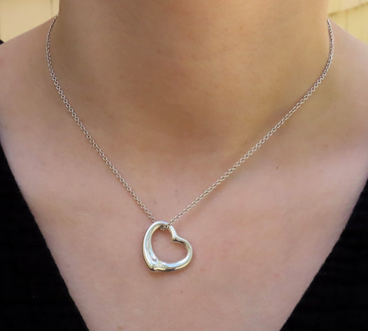 Classic Tiffany Sterling Silver Elsa Peretti Open Heart Pendant 22mm w 16" Chain