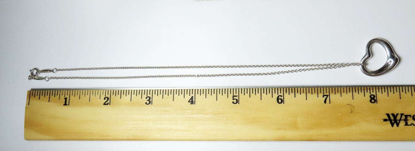 Classic Tiffany Sterling Silver Elsa Peretti Open Heart Pendant 22mm w 16" Chain