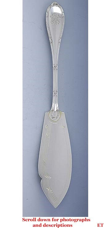 Antique c1890 French 950 Sterling Silver Reeded Edge Fish Pastry Slice Server