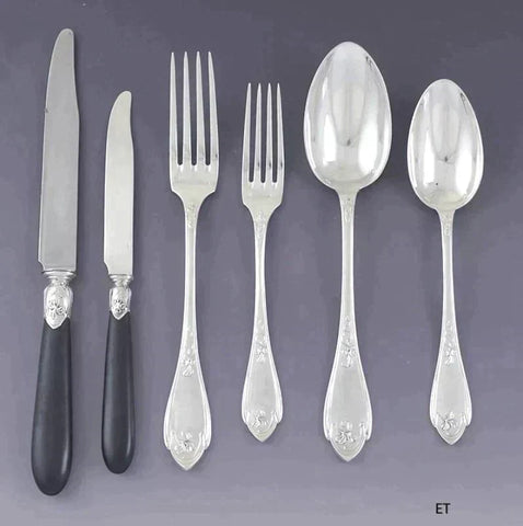 Superb French 950 Silver Art Nouveau 84pc Flatware Set Serves 12