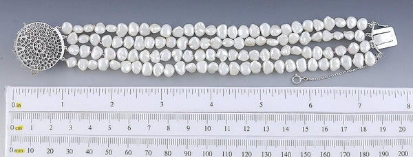 Fine 14K White Gold and Pearl Bracelet w/ Diamonds