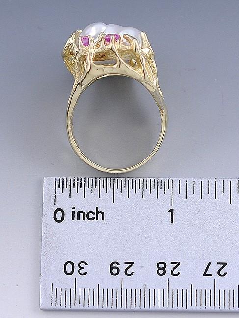 Baroque Pearl 14k Yellow Gold Cocktail Ring w/ Blue & Pink Sapphires Size 9.5