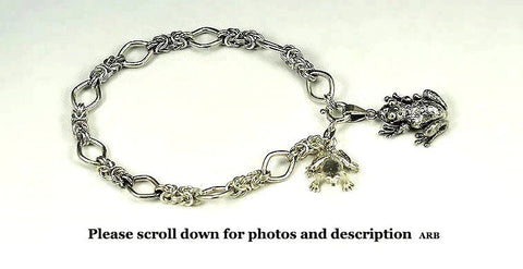 Neat Sterling Silver Dangling Charm Bracelet w/ Articulated Frog from England