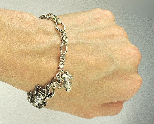 Neat Sterling Silver Dangling Charm Bracelet w/ Articulated Frog from England