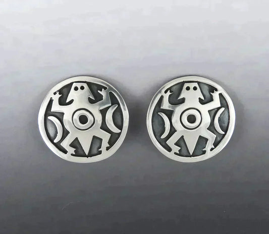 Charming Pair VTG Mexico Sterling Silver Horned Lizard Moon Clip On Earrings