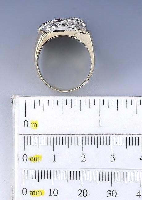 Retro c1950s 14K Yellow & White Gold 1CT Diamond & Ruby Ring Size 8.5
