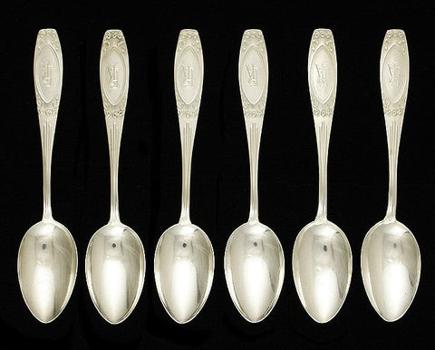 6 Antique c1925 German Silver Peterseldt Floral Teaspoons 5 3/8"