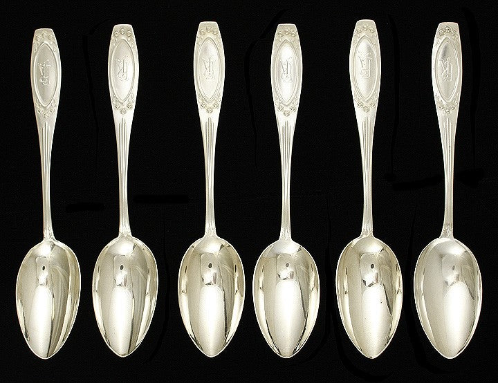 Antique c1925 German Silver Floral Petersfeldt Table Soup Spoons 8 3/8"