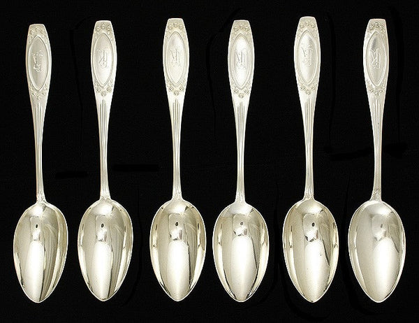 Antique c1925 German Silver Floral Petersfeldt Table Soup Spoons 8 3/8"