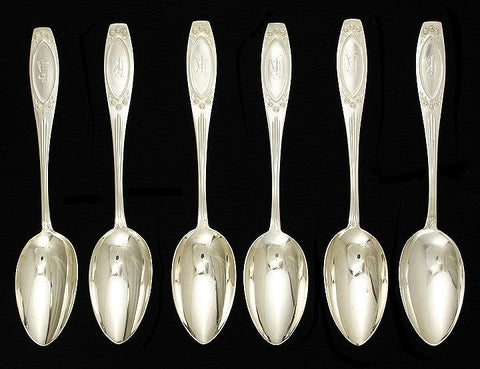 Antique c1925 German Silver Floral Petersfeldt Table Soup Spoons 8 3/8"