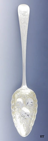 1804 Antique English Georgian Sterling Silver Chased Fruit Serving Spoon