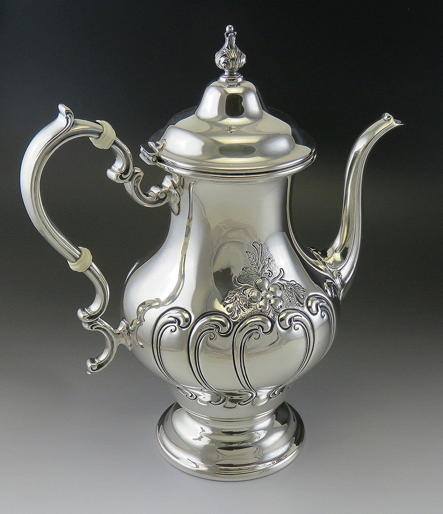 Fine Vintage 1983 Gorham Chantilly Hand Chased Sterling Silver Coffee Pot
