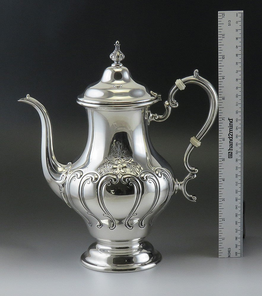 Fine Vintage 1983 Gorham Chantilly Hand Chased Sterling Silver Coffee Pot