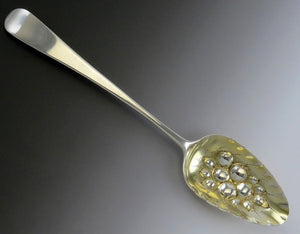 Antique 1794 English Georgian Sterling Silver Gilded Fruit Bowl Serving Spoon