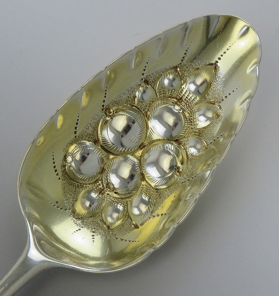 Antique 1794 English Georgian Sterling Silver Gilded Fruit Bowl Serving Spoon