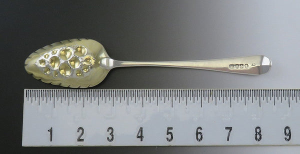 Antique 1794 English Georgian Sterling Silver Gilded Fruit Bowl Serving Spoon