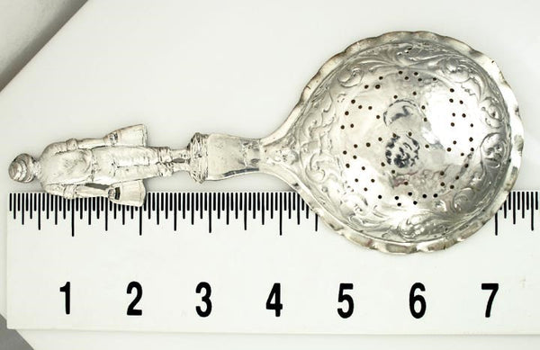 Old 1904 Dutch/German Figural Sterling Pierced Straining Spoon