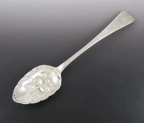 Antique 1816 English Georgian Sterling Silver Fruit Flower Serving Spoon M Mono