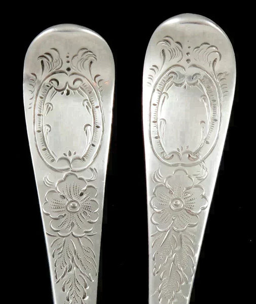 2 Antique 1771 English Sterling Silver Fruit Bowl Warrior Crest Serving Spoons