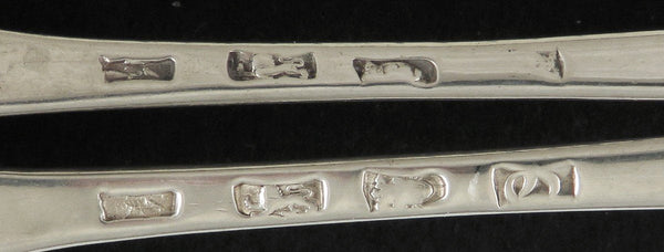 2 Antique 1771 English Sterling Silver Fruit Bowl Warrior Crest Serving Spoons