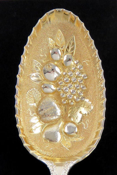 Antique 1892 English Elkington Sterling Silver Gold Wash Fruit Serving Spoon