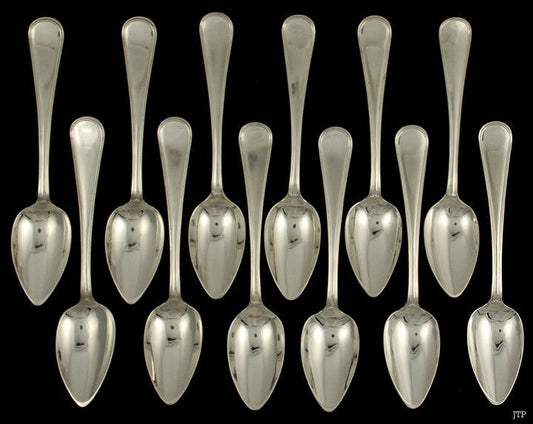 12 Antique c1850 Dutch Silver Large Place Soup Table Spoons 8 1/8"