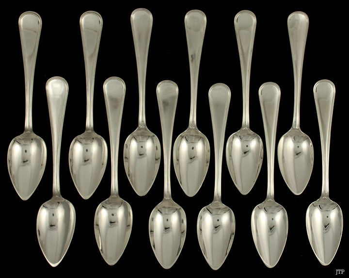 12 Antique c1850 Dutch Silver Large Place Soup Table Spoons 8 1/8"