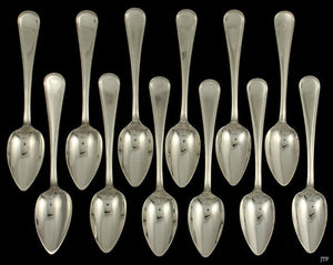 12 Antique c1850 Dutch Silver Large Place Soup Table Spoons 8 1/8"