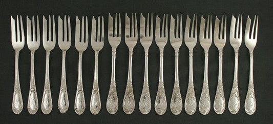 16 Vintage German Silver Floral Pastry Fish Dessert Forks 5 3/4"
